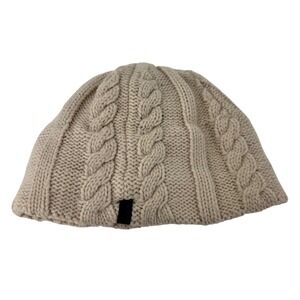 Seirus Cable Knit Beanie Hat Tan Wool Acrylic Blend Fleece Lined